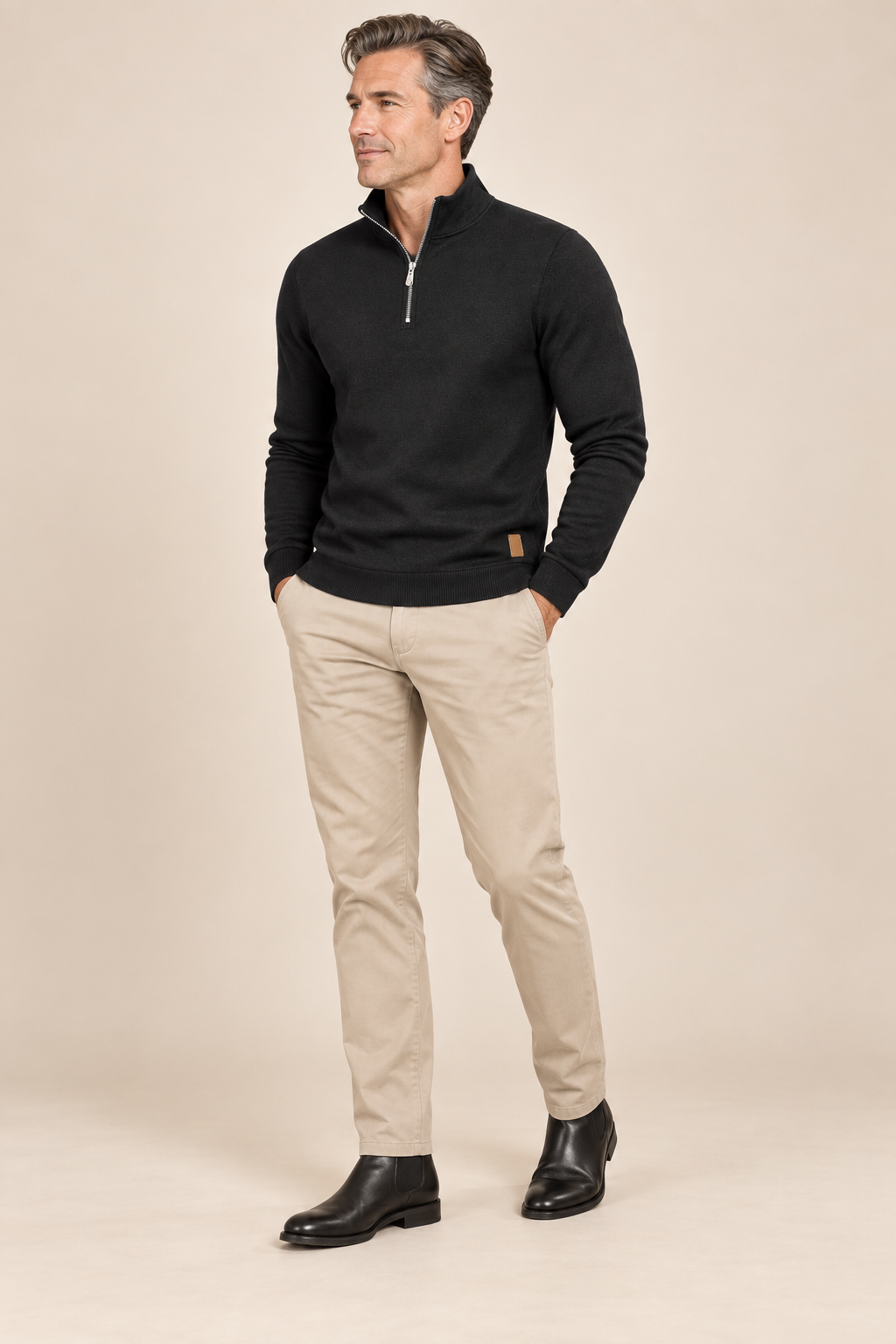Men’s Fine Knit Half-Zip Jumper with Stand Collar