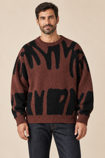 Men’s Abstract Pattern Knit Crew-Neck Jumper with Ribbed Trims