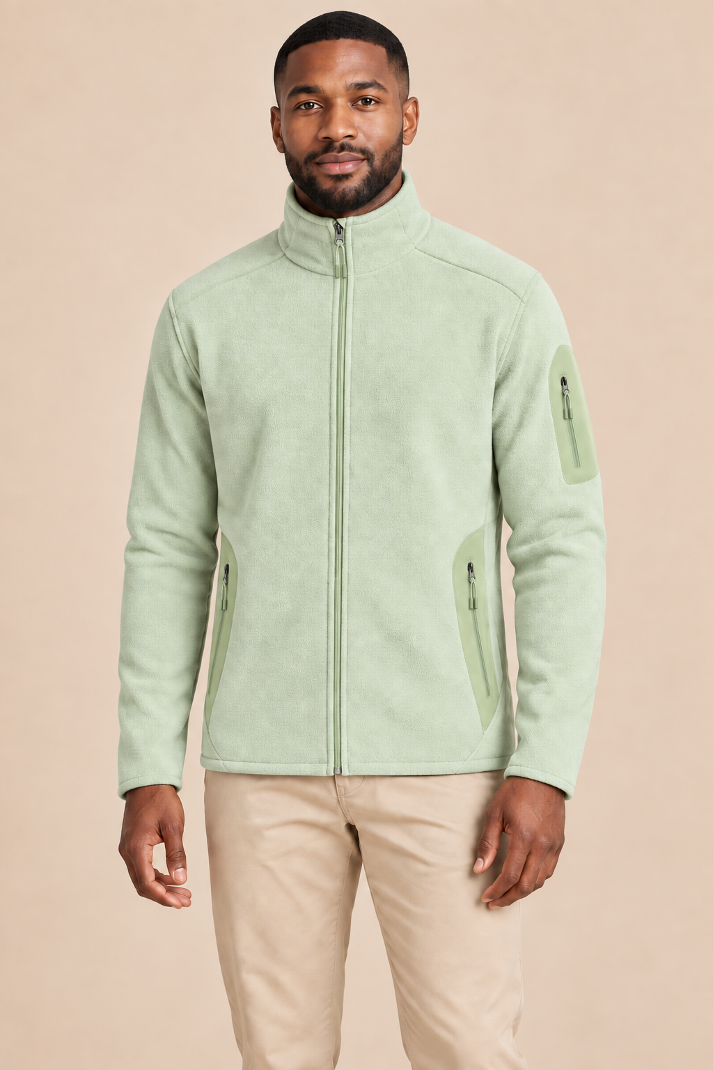Men’s Full-Zip Fleece Jacket with Stand Collar and Zip Pockets
