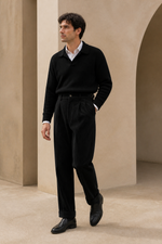 Men's Pleated Corduroy Trousers with High Waist
