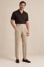 Men's Pleated Trousers with Side Adjusters and Ankle-Length Leg