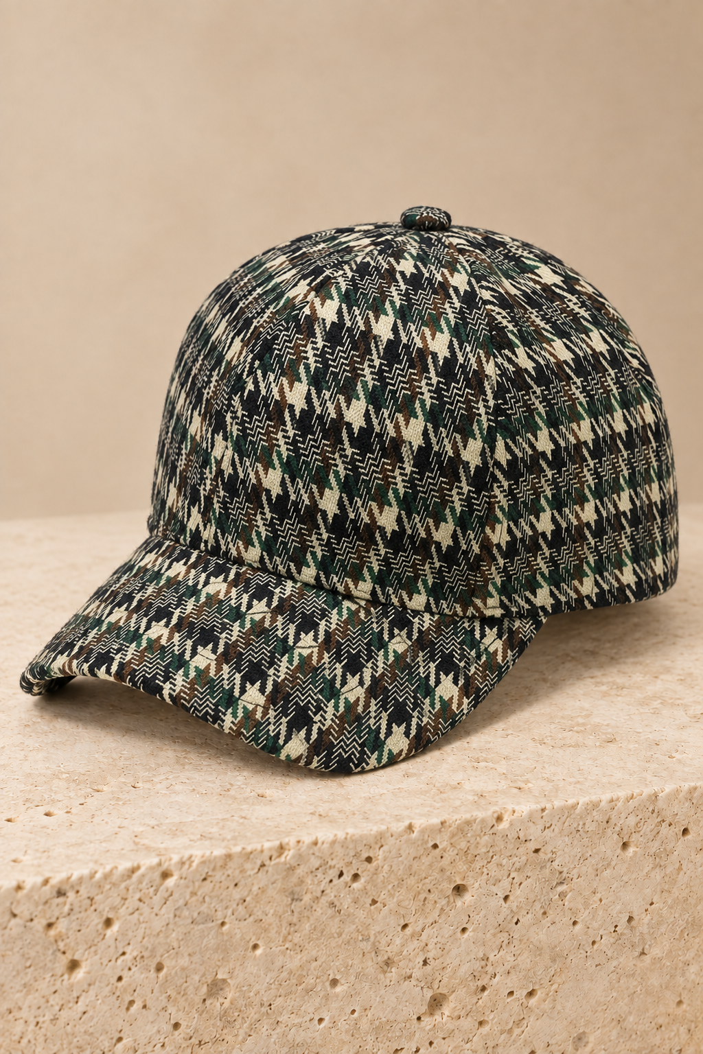 Men’s Houndstooth Check Baseball Cap with Curved Brim
