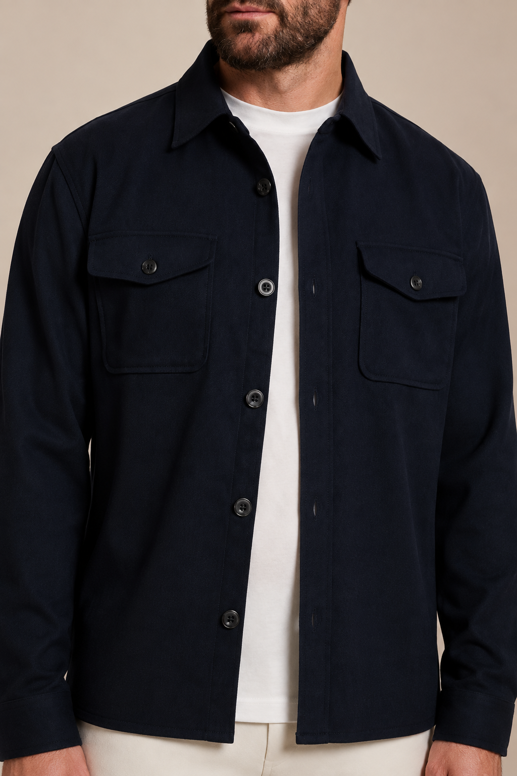 Men's Stretch Twill Overshirt with Chest Pockets