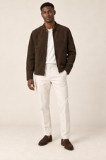Men’s Suede-Look Zip-Up Jacket with Stand Collar