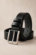 Men's Formal Belt with Metal Buckle and Tapered Tip