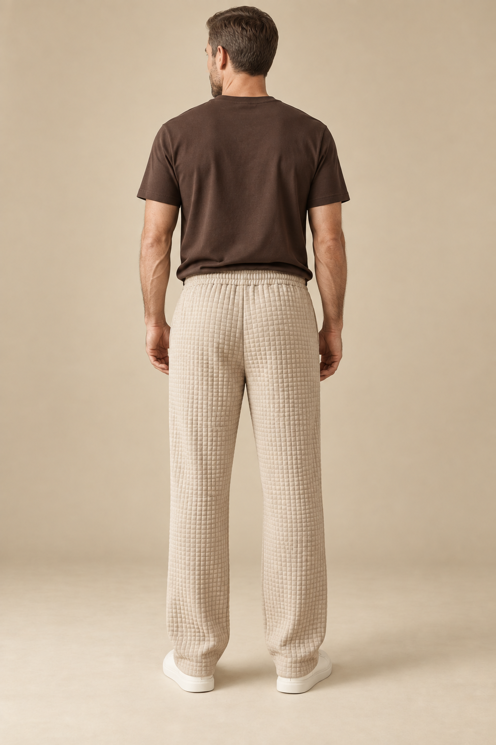 Men’s Waffle-Knit Wide-Leg Trousers with Drawstring Waist