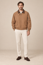 Men’s Zip-Up Harrington Jacket with Contrast Collar