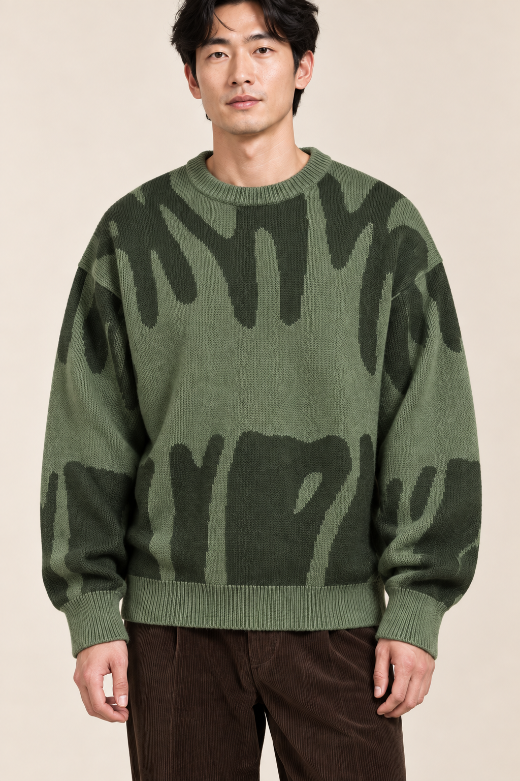 Men’s Abstract Pattern Knit Crew-Neck Jumper with Ribbed Trims