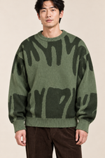 Men’s Abstract Pattern Knit Crew-Neck Jumper with Ribbed Trims