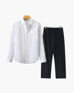 Men's Co-ord Set with Long Sleeve Shirt and Drawstring Trousers