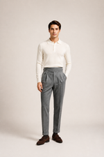Men's Straight Leg Cotton Trousers with High Waist