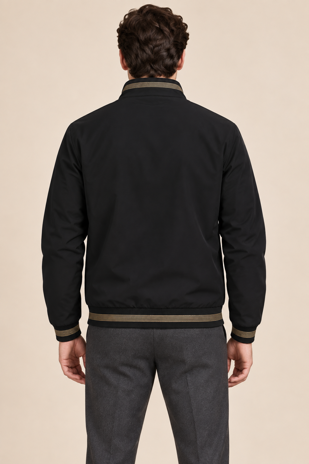 Men’s Fleece-Lined Zip-Up Bomber Jacket with Stand Collar