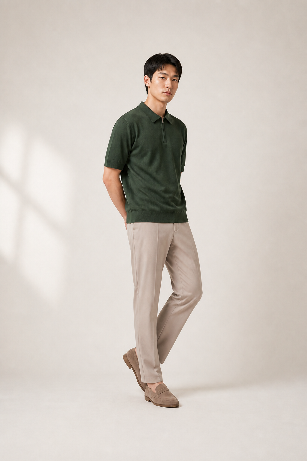 Men's Short Sleeve Zip Polo Shirt in Regular Fit