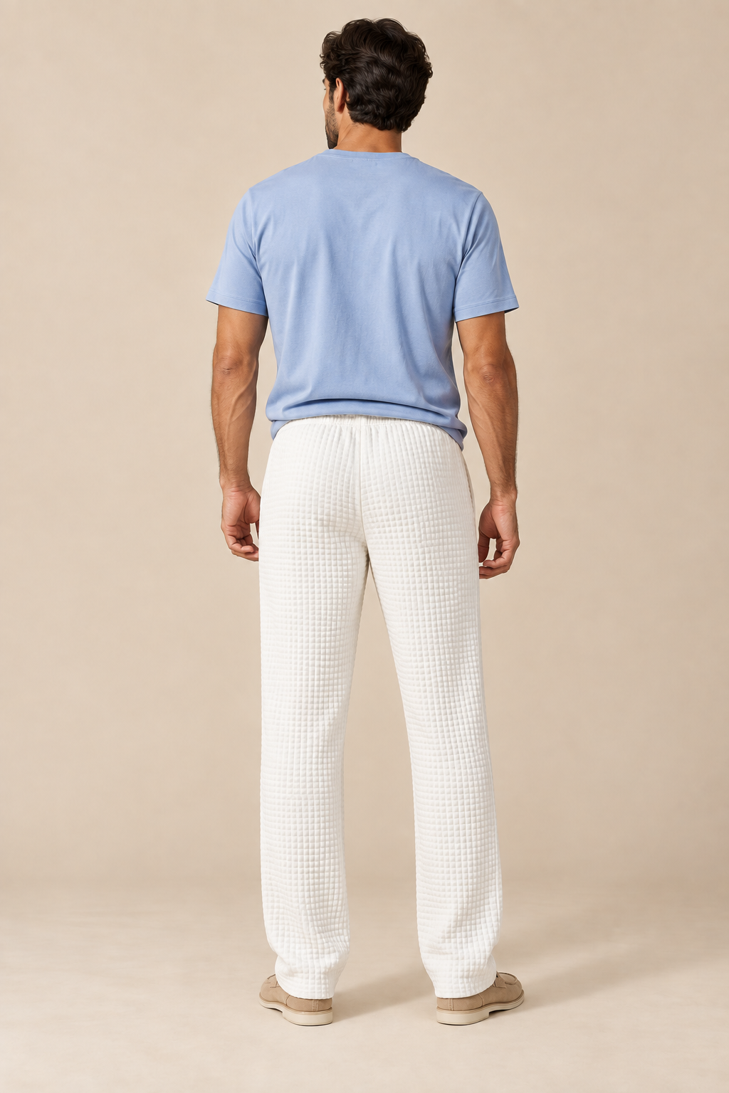 Men’s Waffle-Knit Wide-Leg Trousers with Drawstring Waist