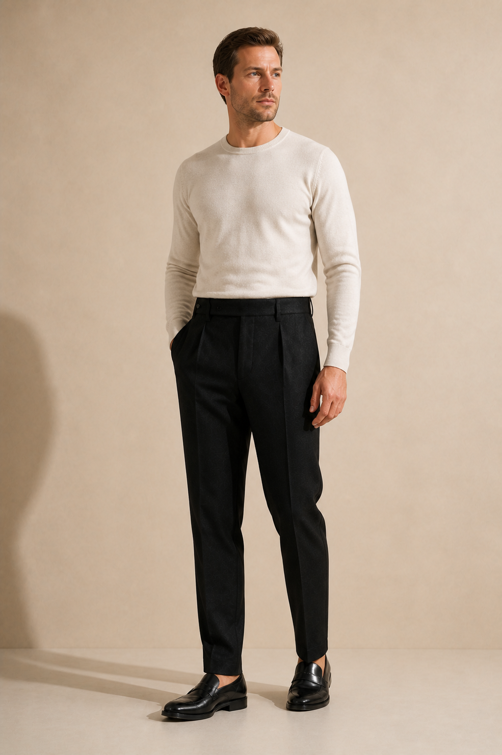 Men's Pleated Trousers with Side Adjusters