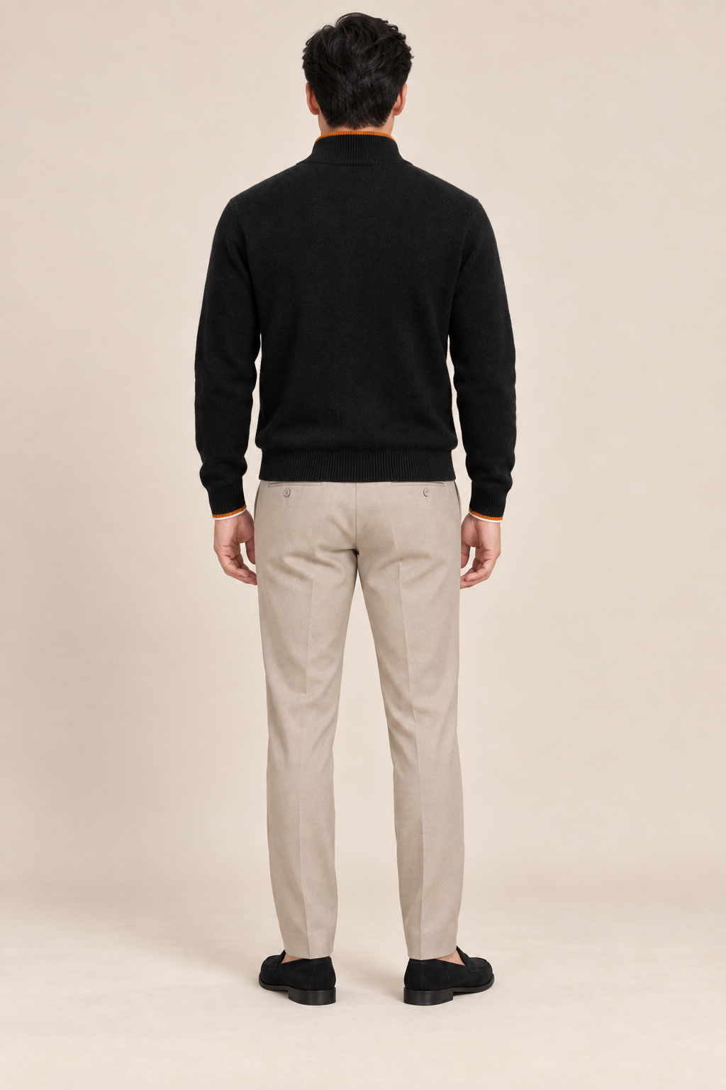 Men’s 100% Cashmere Half-Zip Jumper with Contrast Trim