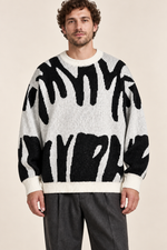Men’s Abstract Pattern Knit Crew-Neck Jumper with Ribbed Trims