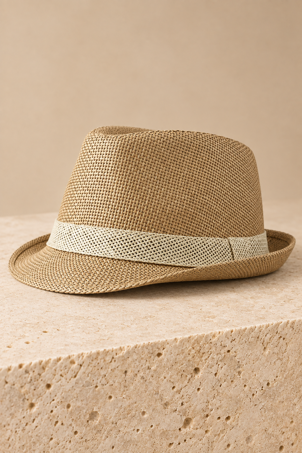 Men’s Woven Straw Fedora Hat with Contrast Band