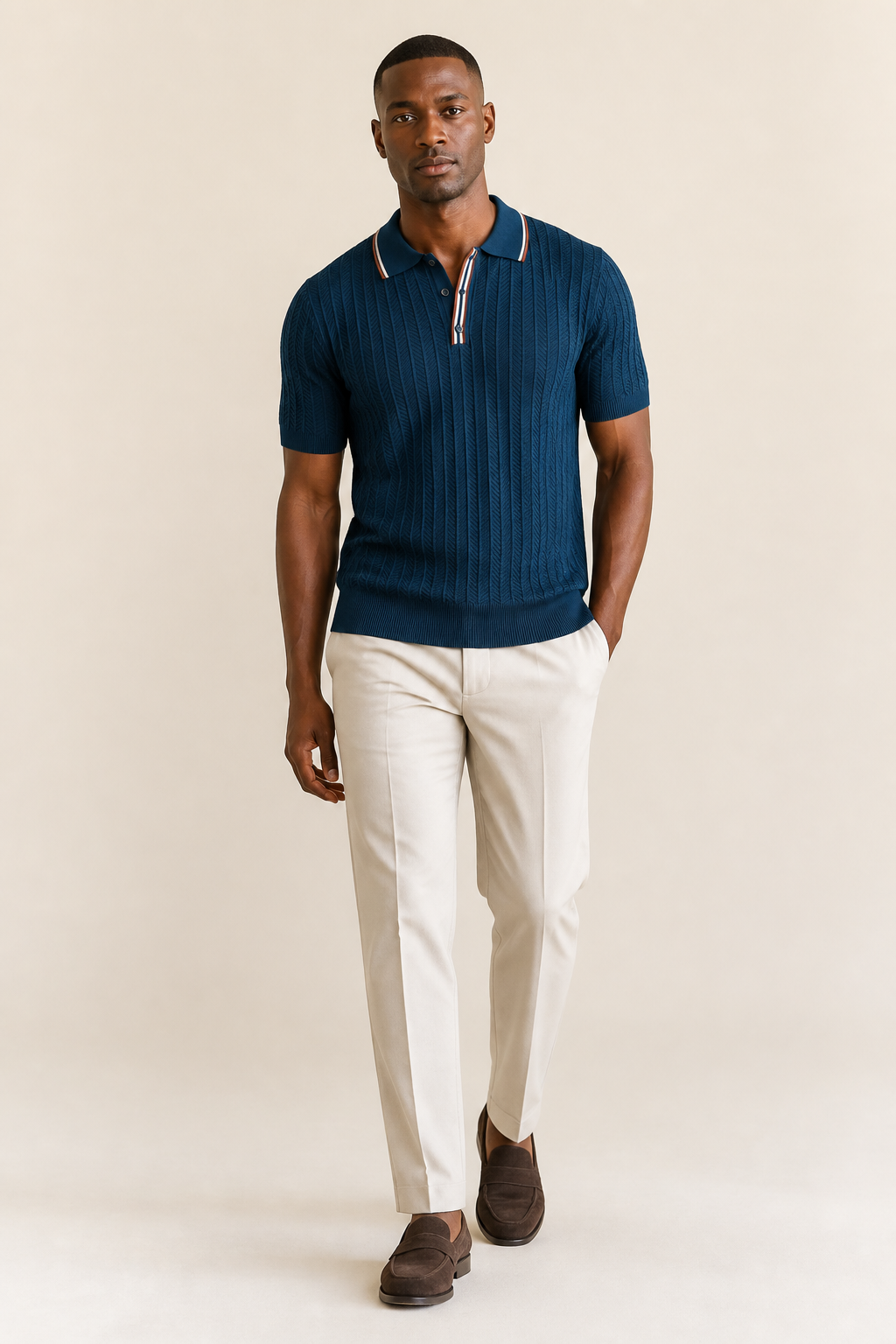 Men's Knitted Polo Shirt with Contrast Detail