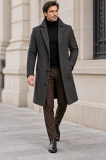 Men's Single-Breasted Overcoat with Notch Lapels