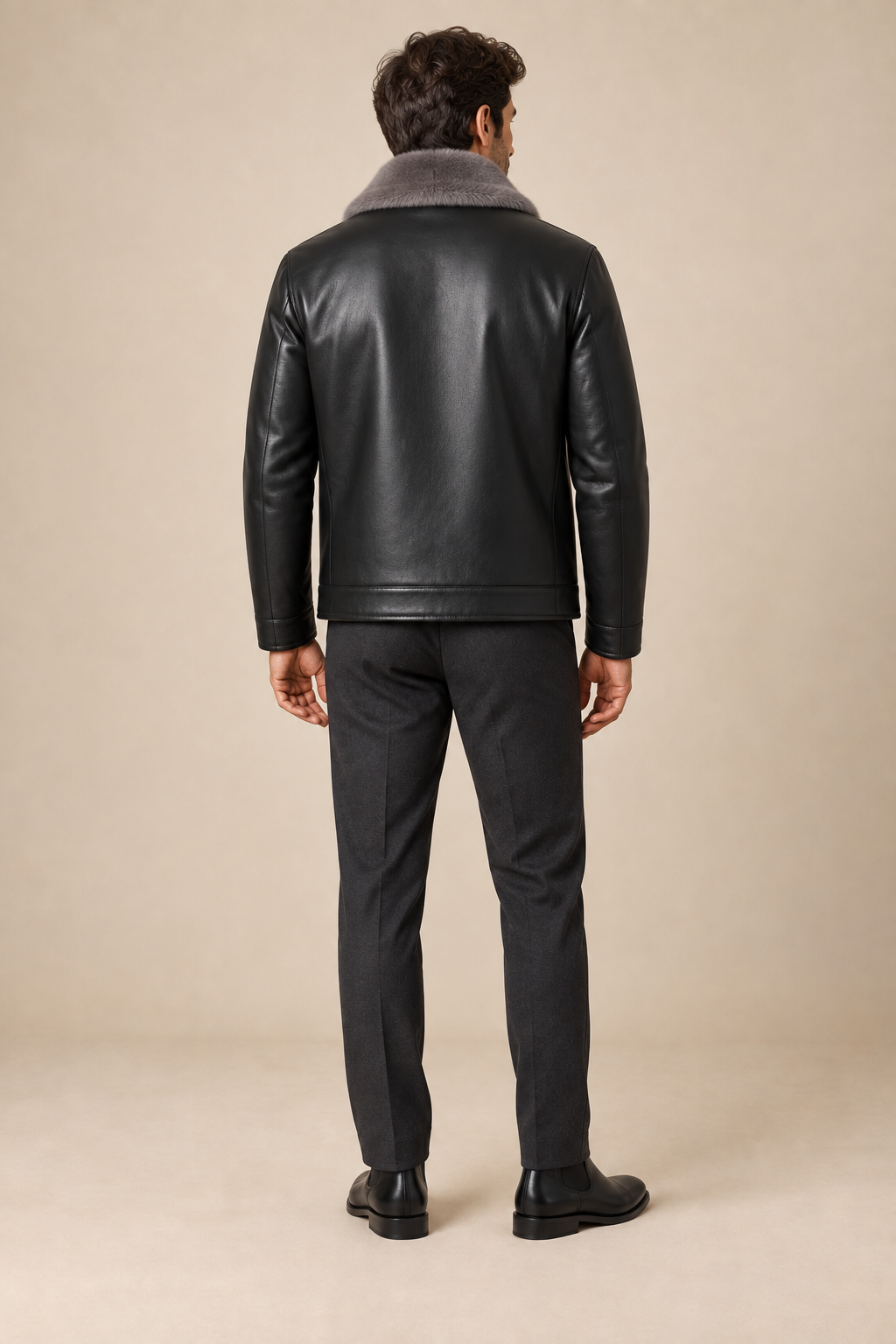 Men’s Genuine Sheepskin Leather Down Jacket with Mink Fur Collar
