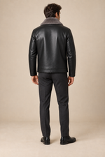 Men’s Genuine Sheepskin Leather Down Jacket with Mink Fur Collar