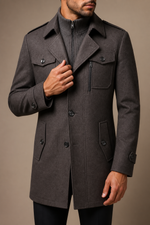 Men's Tailored Coat with Three Buttons and Inner Zip Panel