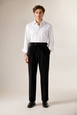 Men's Pleated Corduroy Trousers with High Waist