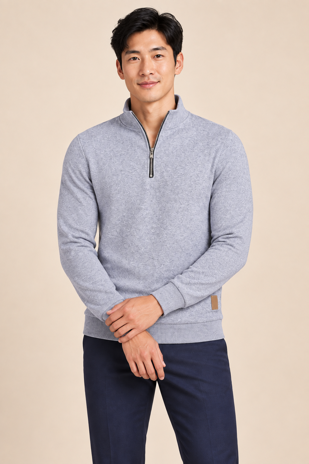 Men’s Fine Knit Half-Zip Jumper with Stand Collar