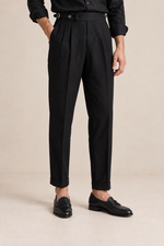 Men's Pleated Trousers with Side Adjusters and Ankle-Length Leg
