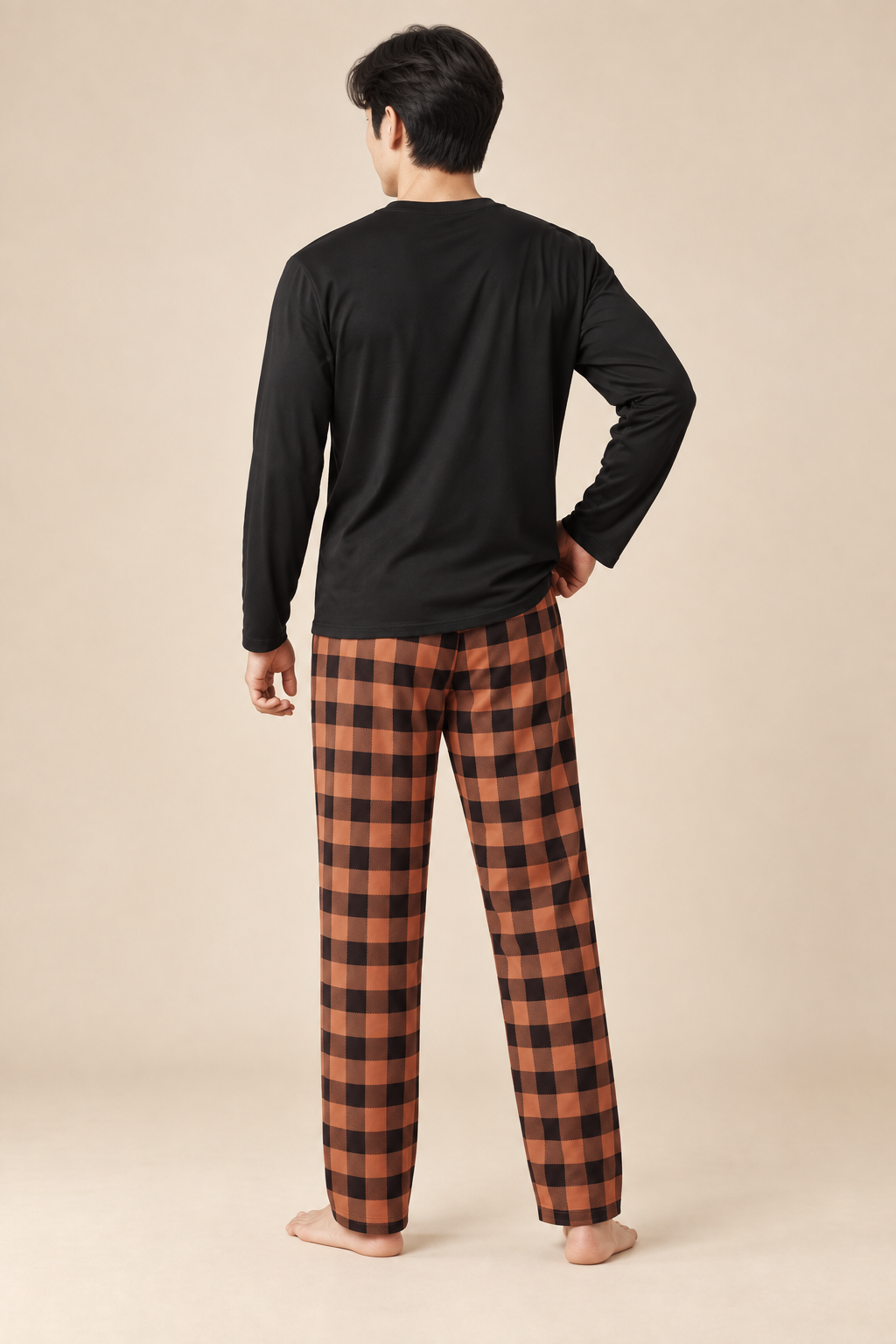 Men’s Checked Winter Pyjama Set with Long-Sleeve Top and Trousers