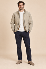 Men’s Fleece-Lined Zip-Up Bomber Jacket with Stand Collar