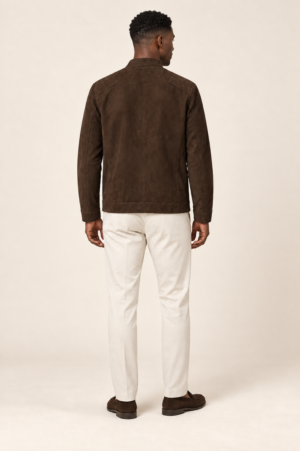 Men’s Suede-Look Zip-Up Jacket with Stand Collar