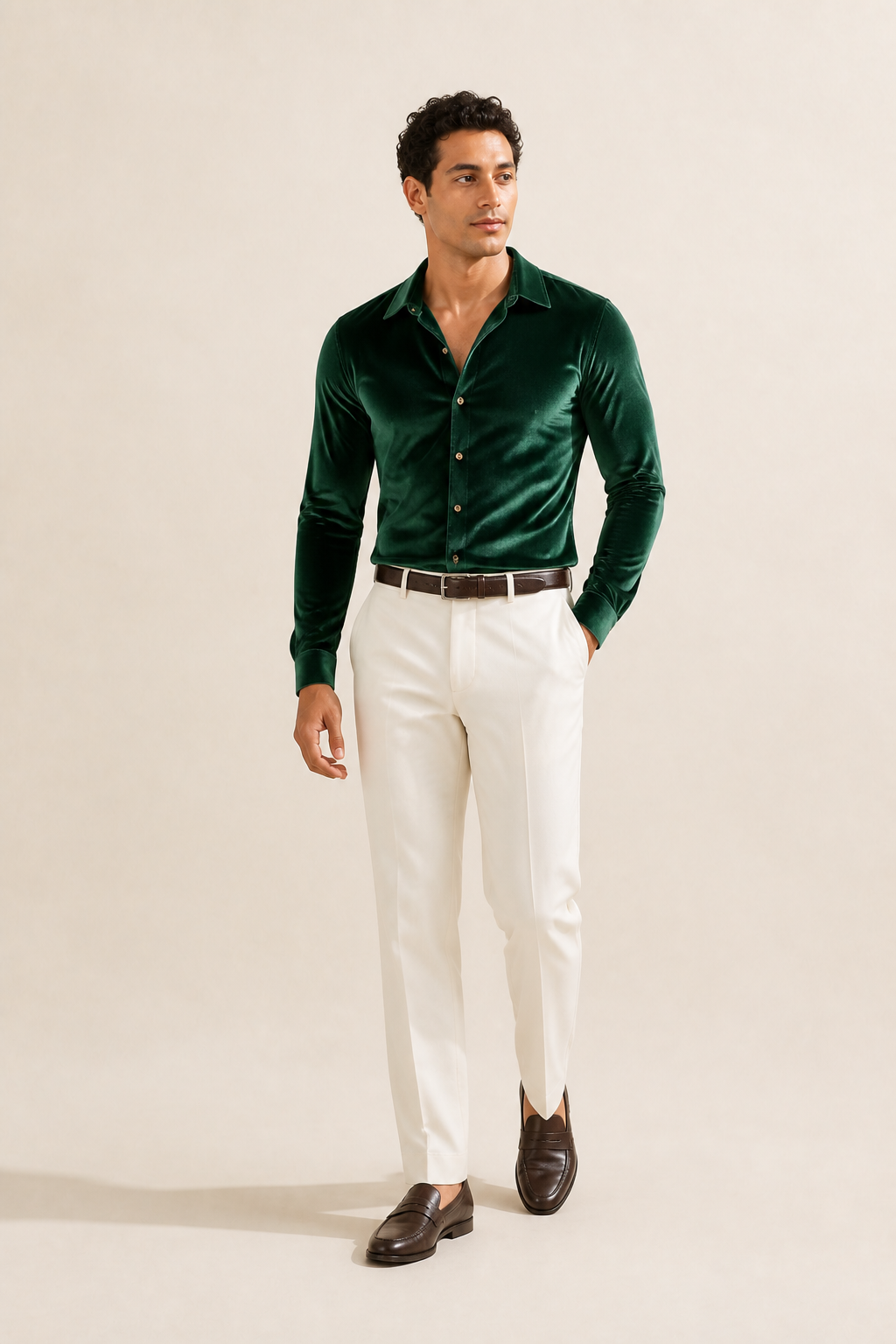 Men's Long Sleeve Button Up Shirt with Velvet Texture