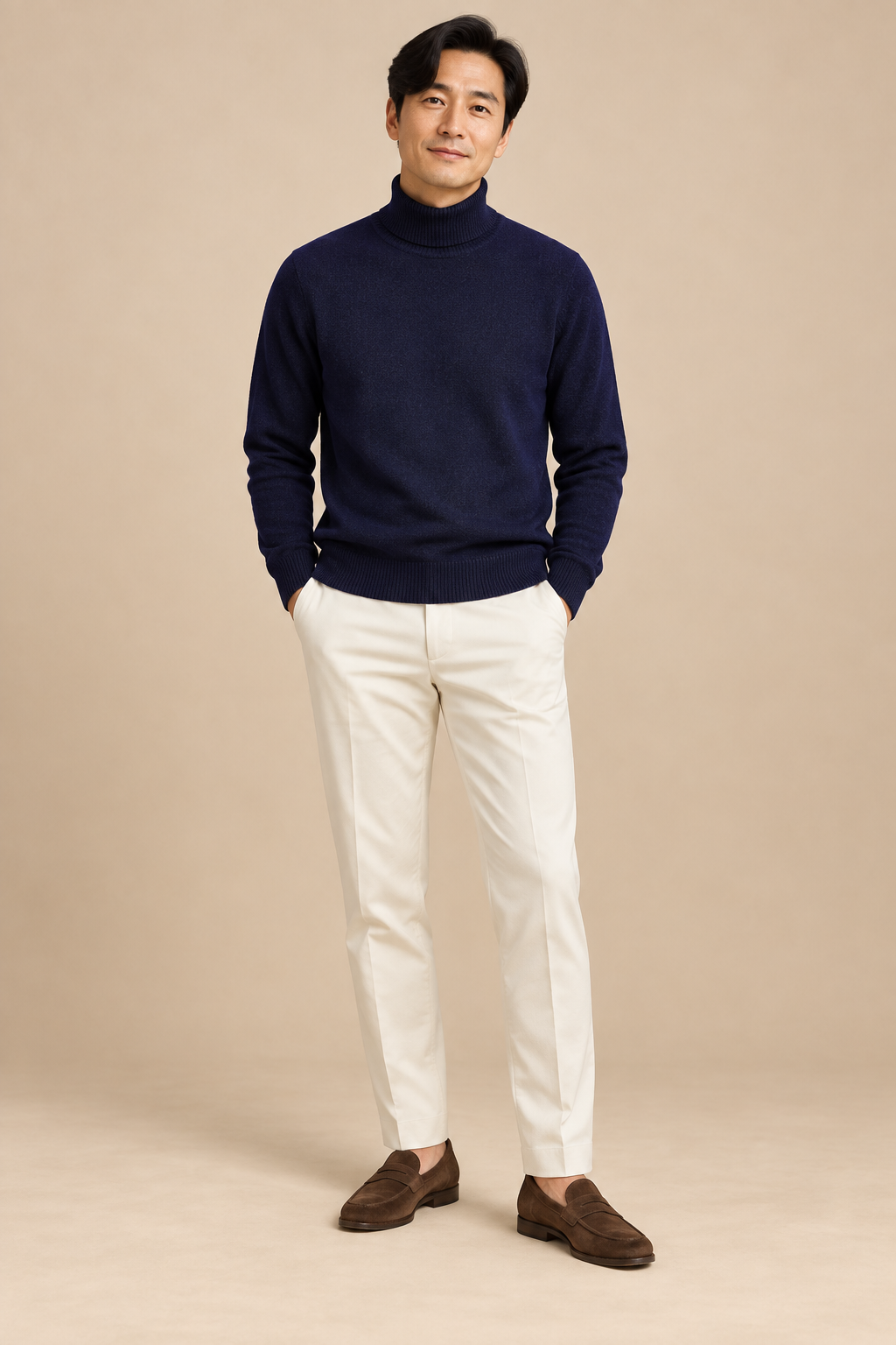 Men’s Fine Knit Roll-Neck Jumper with Long Sleeves