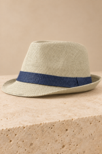 Men’s Woven Straw Fedora Hat with Contrast Band