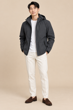 Men’s Hooded Zip-Up Rain Jacket with High Collar