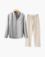 Men's Co-ord Set with Long Sleeve Shirt and Drawstring Trousers