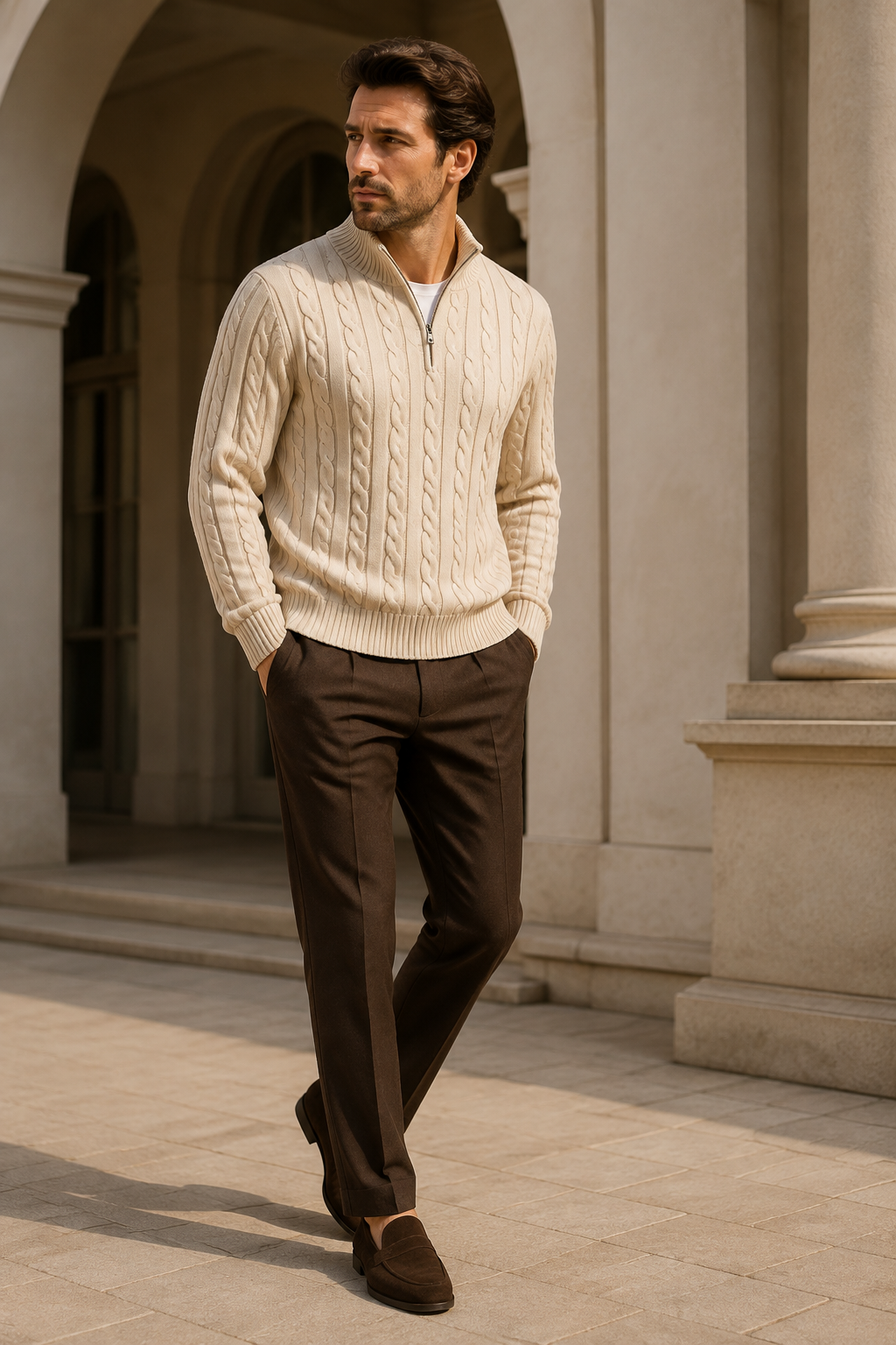 Men's Cable Knit Half Zip Jumper