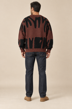 Men’s Abstract Pattern Knit Crew-Neck Jumper with Ribbed Trims