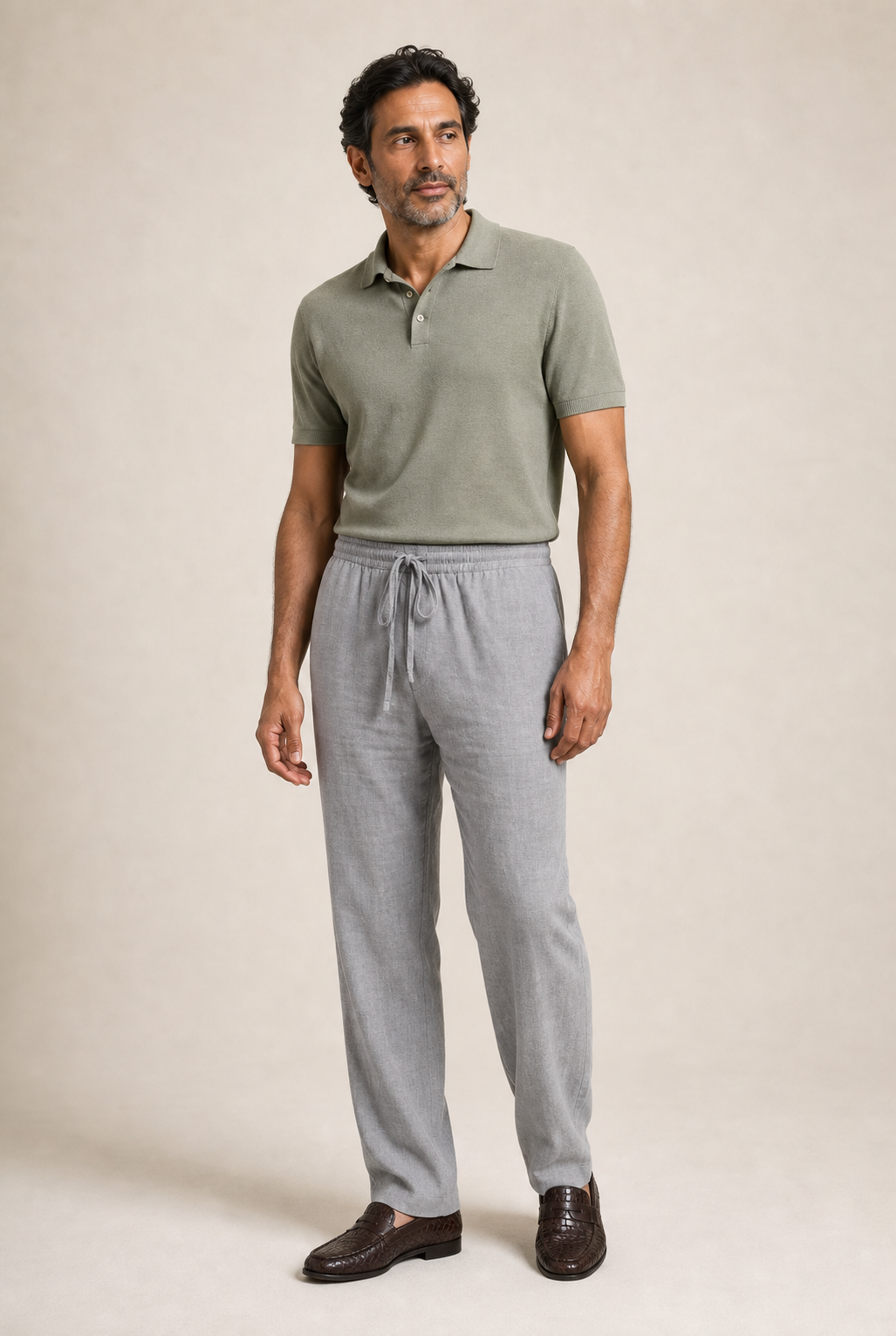 Men's Drawstring Trousers with Straight Leg and Textured Finish