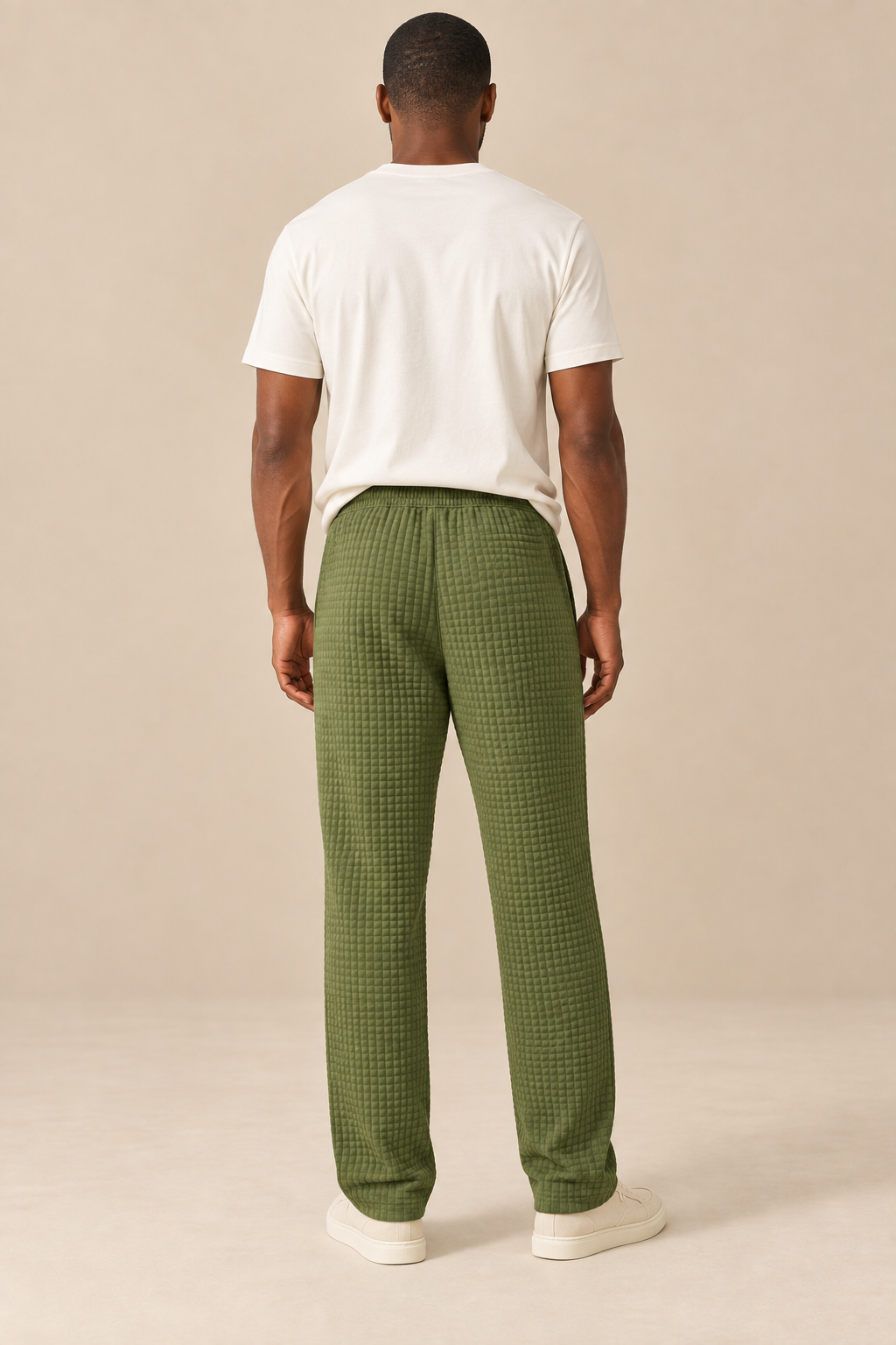 Men’s Waffle-Knit Wide-Leg Trousers with Drawstring Waist