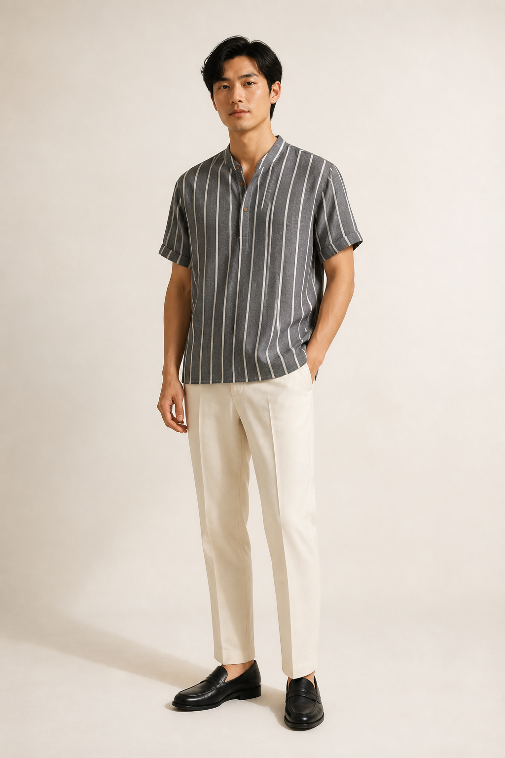 Men's Striped Polo Shirt with Short Sleeves