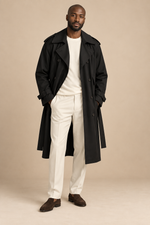 Men’s Double-Breasted Trench Coat with Waist Belt