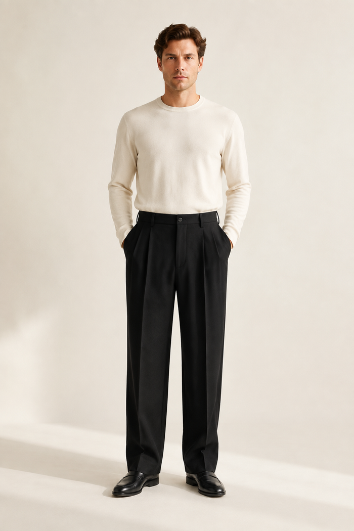 Men's Tailored Pleated Trousers with Belt Loops