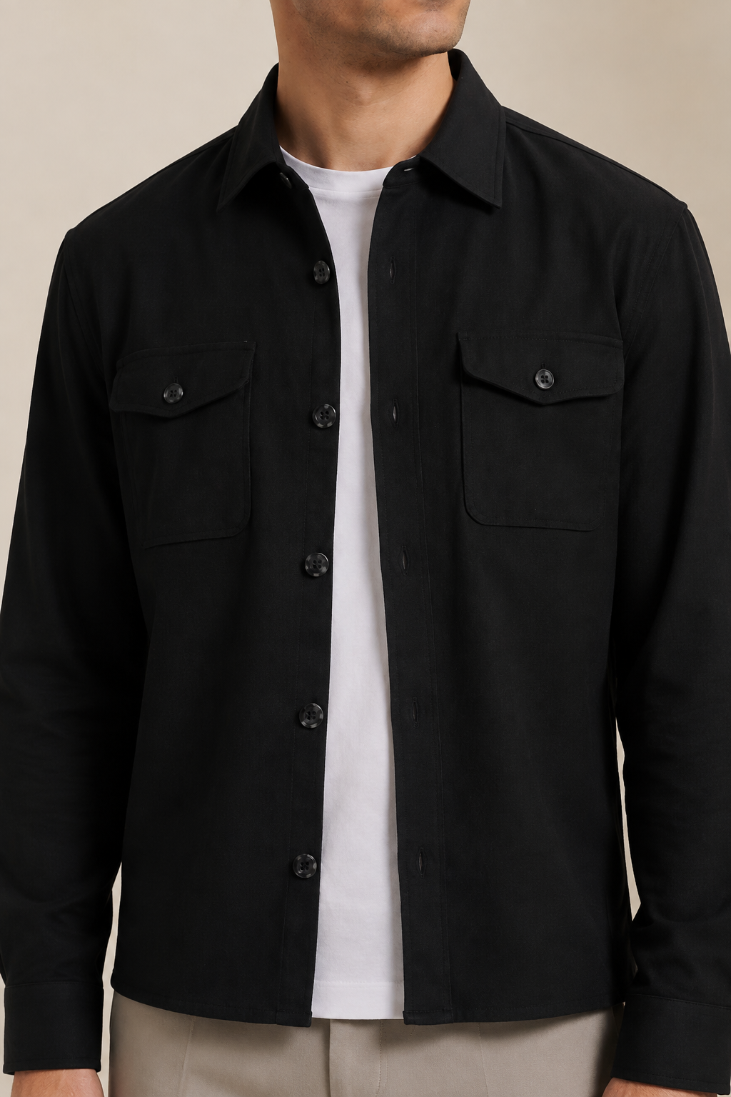 Men's Stretch Twill Overshirt with Chest Pockets