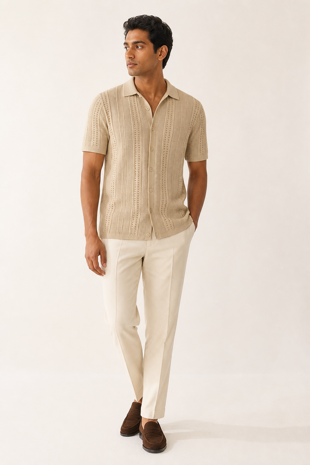 Men's Knitted Polo Shirt with Button-Through Front