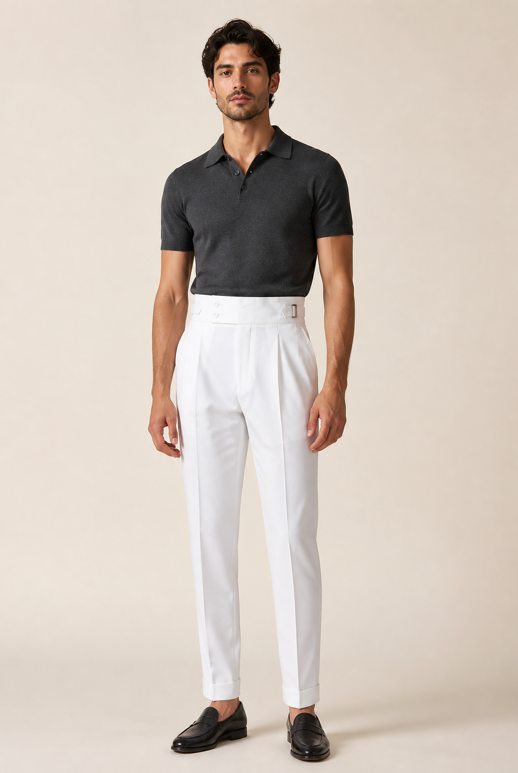 Men's Straight Leg Tailored Trousers with Side Adjusters