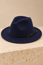 Men’s Felt Fedora Hat with Wide Brim and Buckle Band