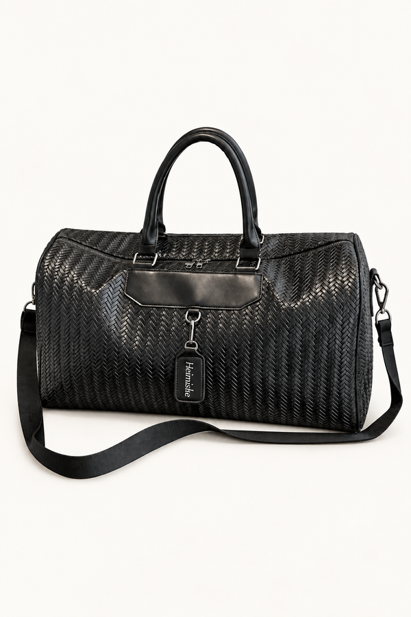 Men's Woven-Effect Weekender Bag - Black